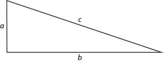 Figure shows a right triangle with the shortest side being a, the second side being b and the hypotenuse being c.